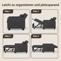 Stapsgewijze instructies voor het uitklappen van de donkergrijze slaapbank.