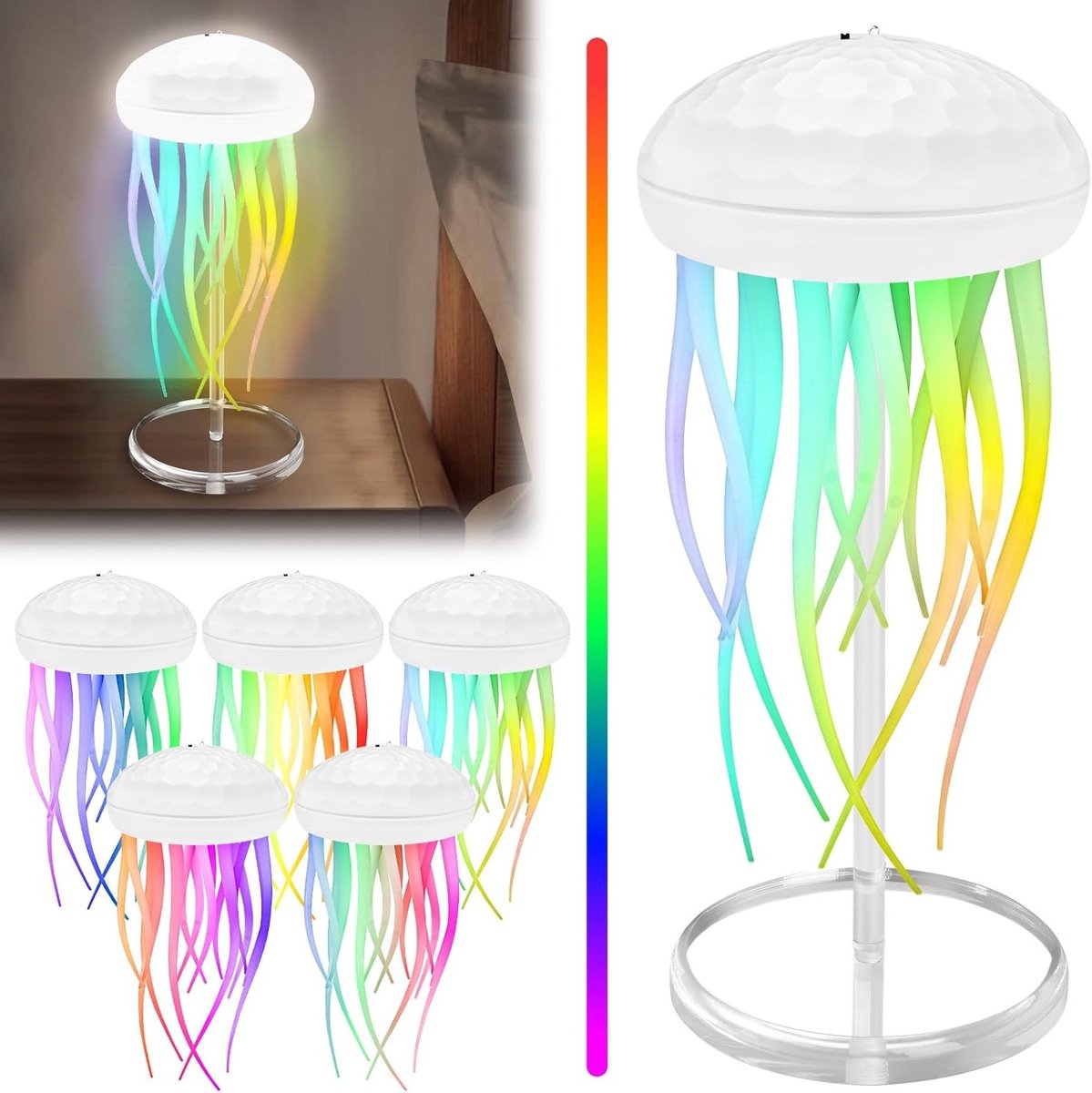 LED Jellyfish Lamp met Stemgeluid, Oplaadbare Decoratieve Lamp voor Thuis en Kantoor, Ideaal voor Feestdagen en Sfeerverlichting