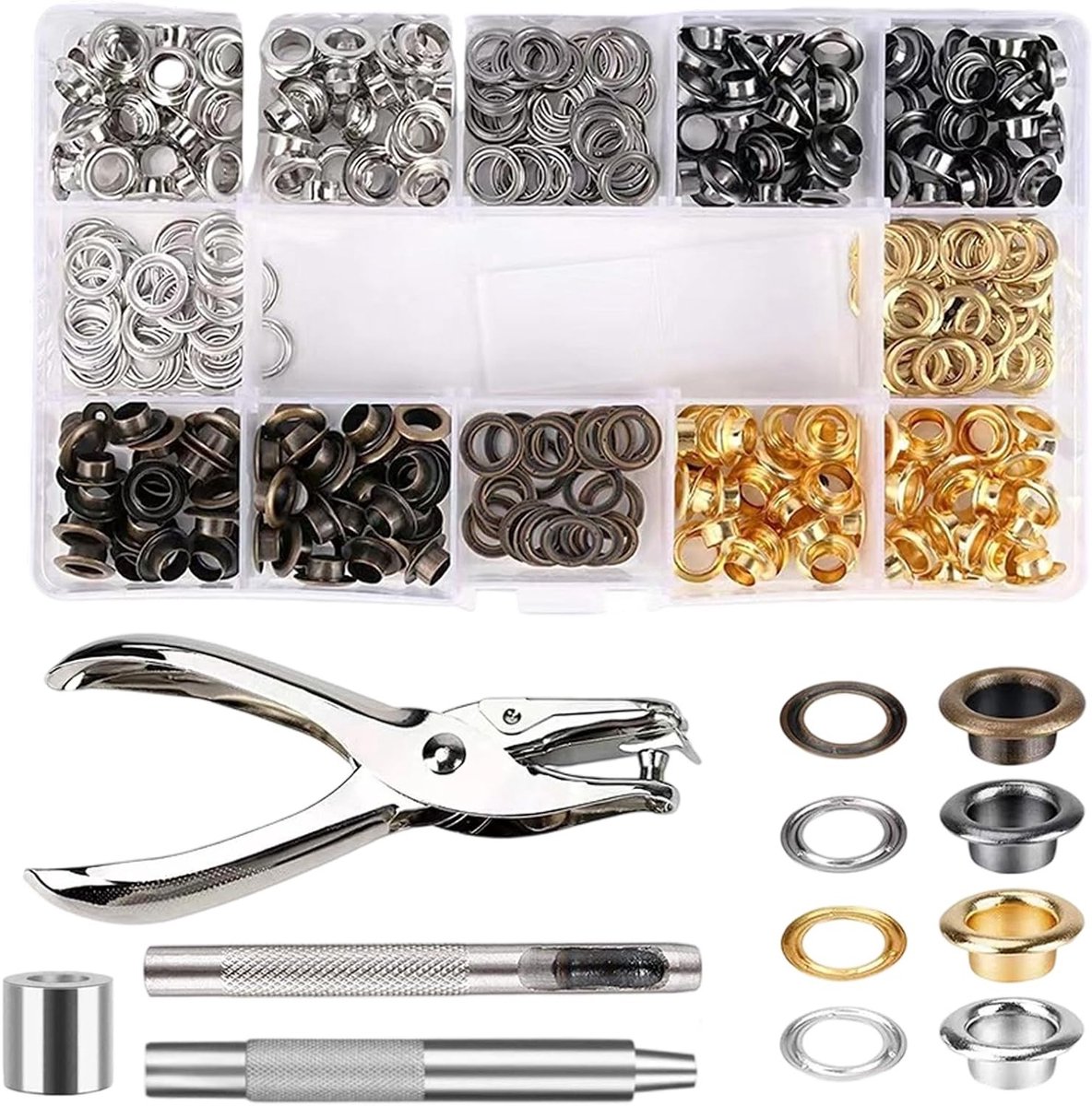 Professionele oogpincet set in vier kleuren - 480 (diameter 6 mm) montagetool kit met magnetische druk en oogjes van gehard staal voor precisiewerk en knutselen