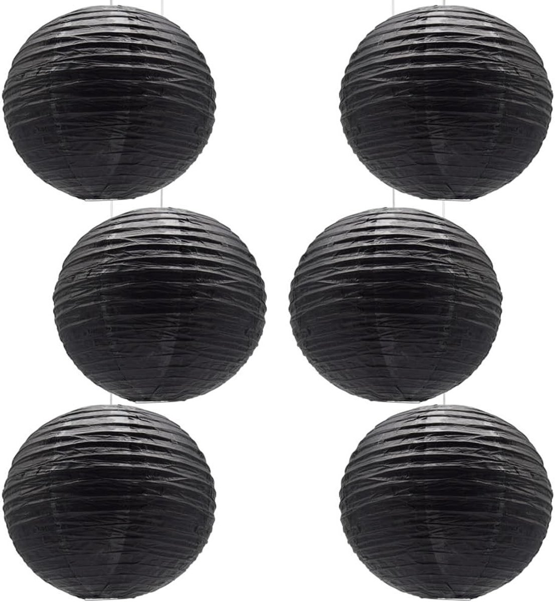 Zwarte Papieren Lantaarns Set van 6 - 30 cm Hangende Ronde Lantaarns voor Bruiloften, Verjaardagsfeesten en Tuindecoratie