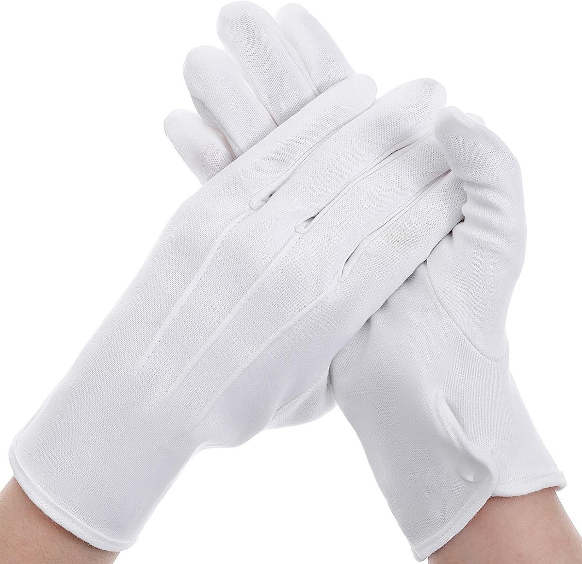 Elegante Witte Katoenen Handschoenen met Drukknop voor Tuxedo, Ceremonies en Team Uniformen - 2 Paar