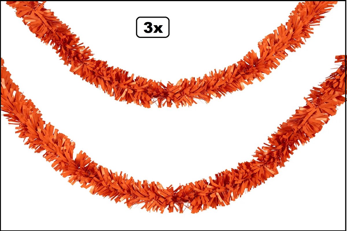 3x PVC folie draaiguirlande oranje 500cm BRANDVERTRAGEND - WK thema feest party fun optocht