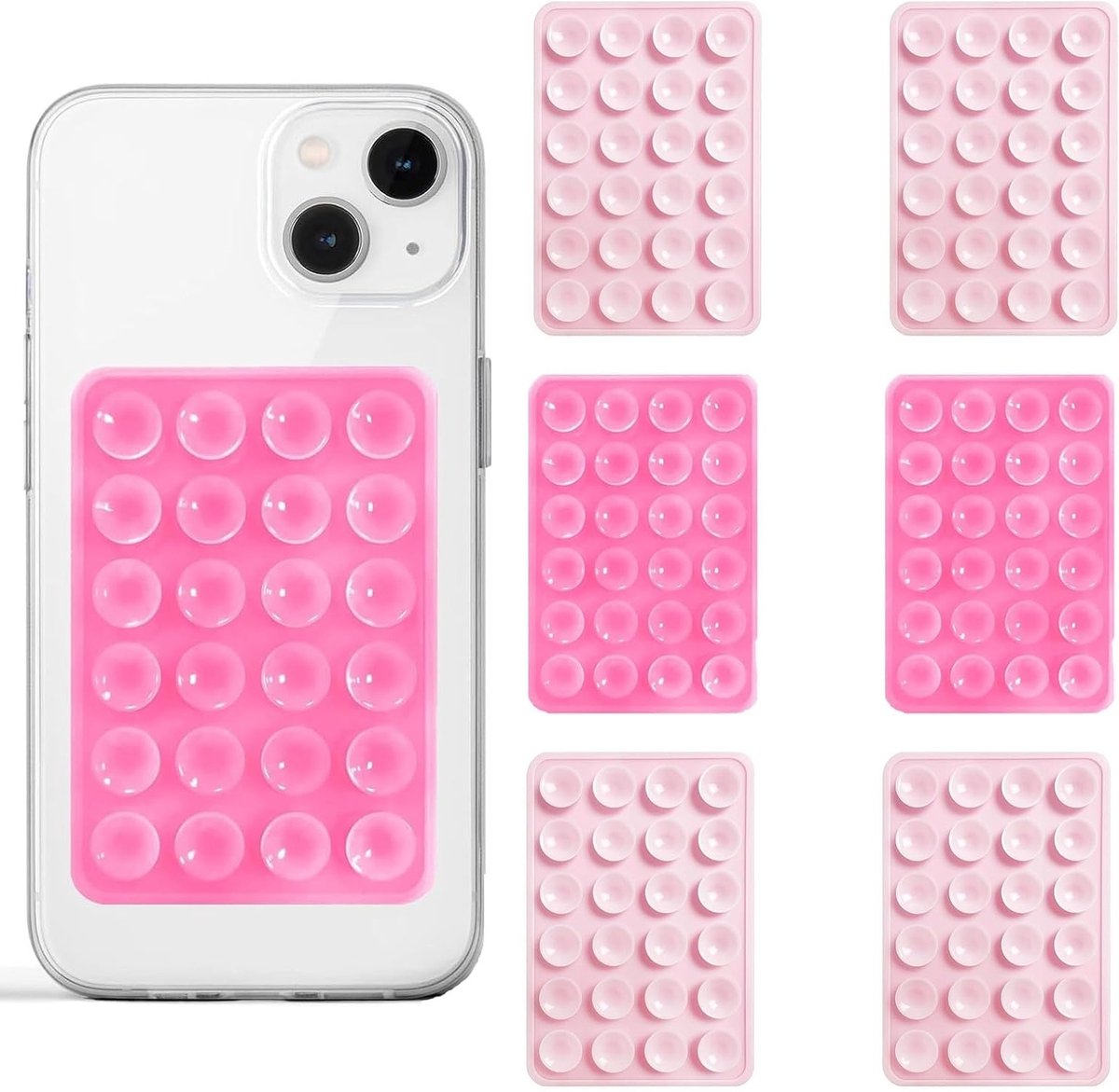 2 x Telefoonhouder met Zuignap in Roze, 4 Houder in Lichtroze, Silicone Telefoonsteun voor Mobiele Telefoons, Ideaal voor Auto en Thuisgebruik