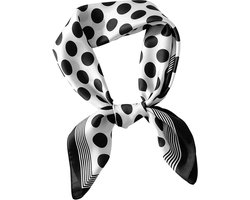 Zijden sjaal - Dames Sjaal - Dames Neksjaaltje - Neksjaal - Vierkante sjaal - Halssjaal - Hals doekje - Halsdoek - Sjaaltje - Hoofdband - Haarsjaal - Hoofddoek - Modeaccessoires - voor handtassen, tassen en kapsels - zwart stippenpatroon - 70*70 cm