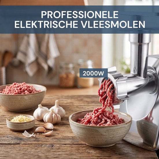 Vleesmolen – Professionele Elektrische Gehaktmolen 2000W – Volledig Metalen Motor RVS – 2 Snelheden – gehaktmolen vlees Voor Alle Soorten Vlees – Royal Swiss® — afbeelding 4