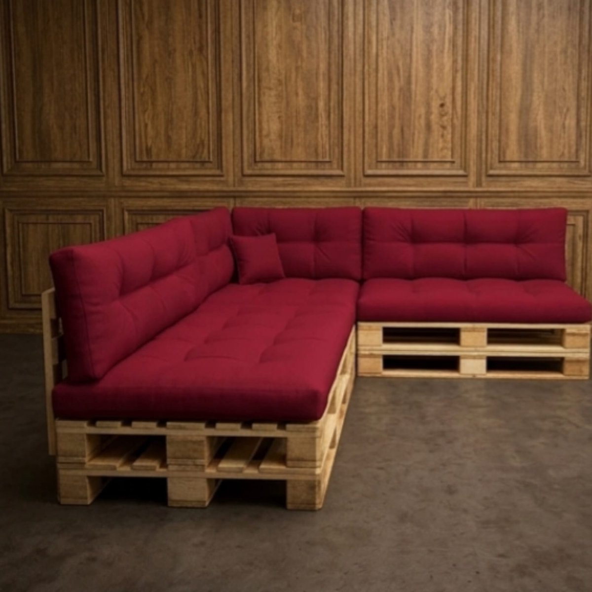 Palletkussens Set 8-delig 120x80 cm – Luxe Palletbank Kussenset met Rugkussens 120x40 cm – Comfortabele Watten Vulling Loungekussens, Medium Stevigheid – Binnen & Buiten Gebruik – Donkerrood – Yesdeals