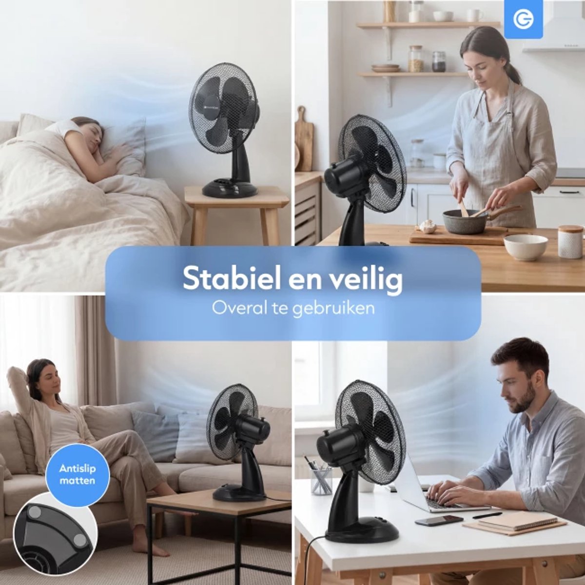 Tafel Ventilator - Compacte Luchtkoeler met 3 Snelheden - Bureauventilator - Kleine Ventilator - Luchtkoeler - Statiefventilator Slaapkamer - Krachtige Fan - Ventilator Staand voor Kantoor - Waaier - Verkoeling - Air Cooler - Zwart - Silvergear thumbnail 6