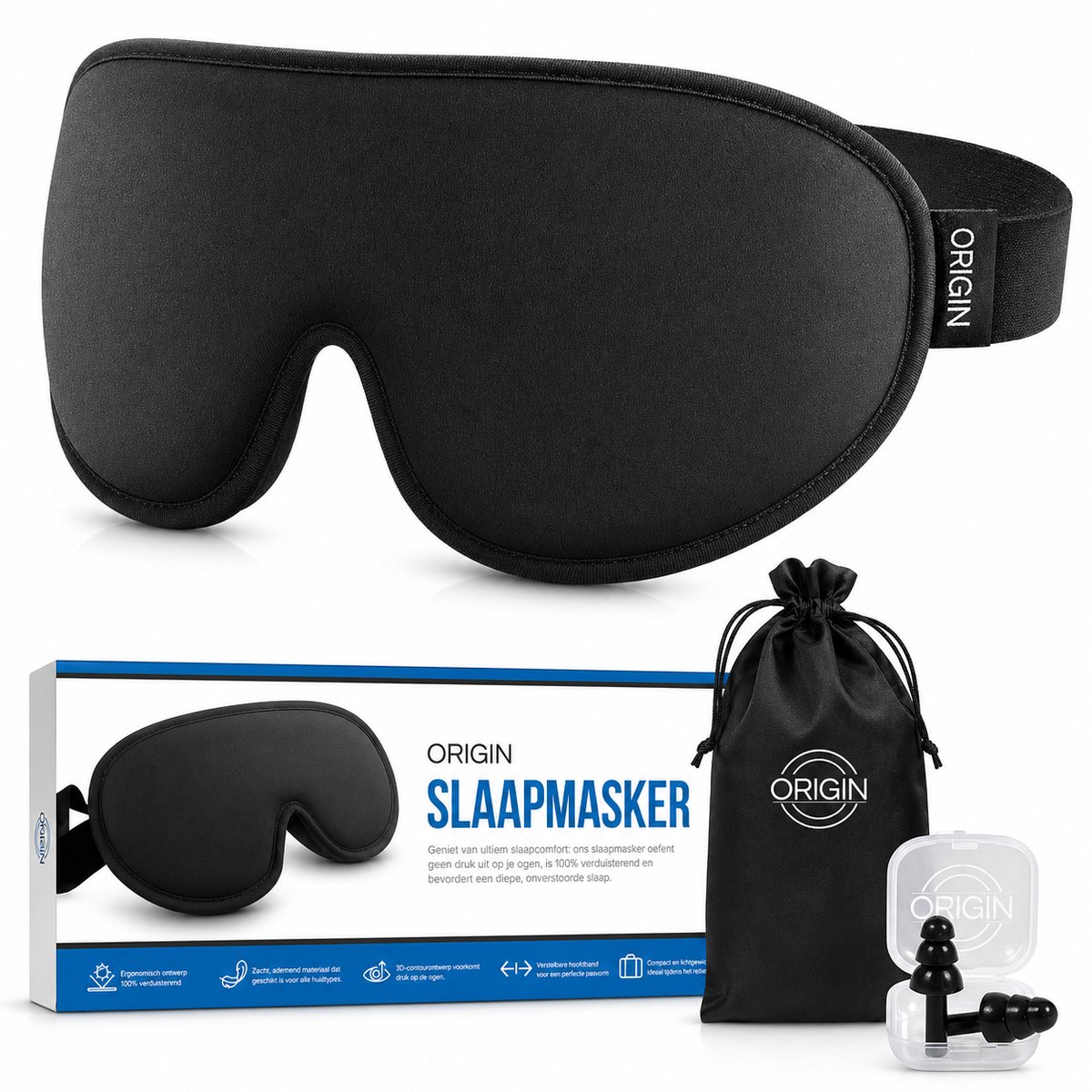 ORIGIN™ Luxe Slaapmasker - 100% Verduisterend Oogmasker - 3D Traagschuim - Slaap Masker - Oog Masker - Ergonomisch - Mannen & Vrouwen