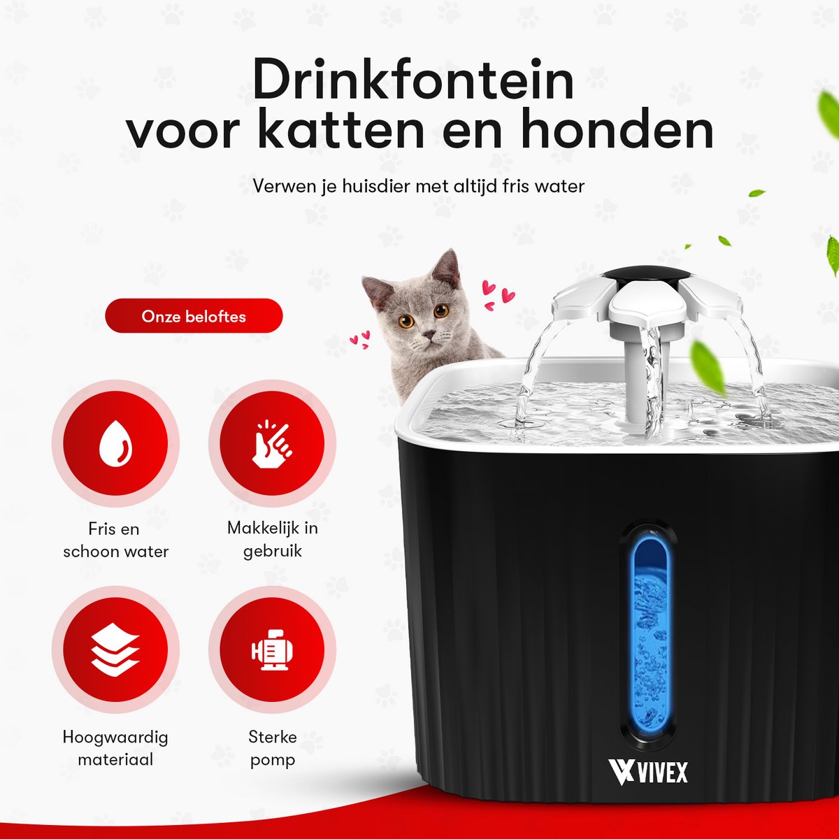 Vivex® Drinkfontein - Waterfontein voor Katten en Honden - Incl. 12 Filters en cleaning tool - Muisstil - Extra Filters thumbnail 2