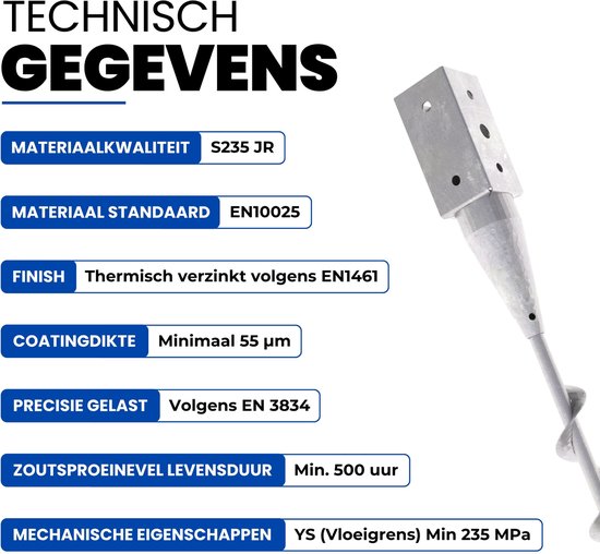 GeZu Impex Grondhuls – Set Van 8, 71x71x150 Mm, Thermisch Verzinkt, 800 Mm Lang, Voor Schutting, Paalvoet, Vlaggenmast, Incl. Schroefgaten