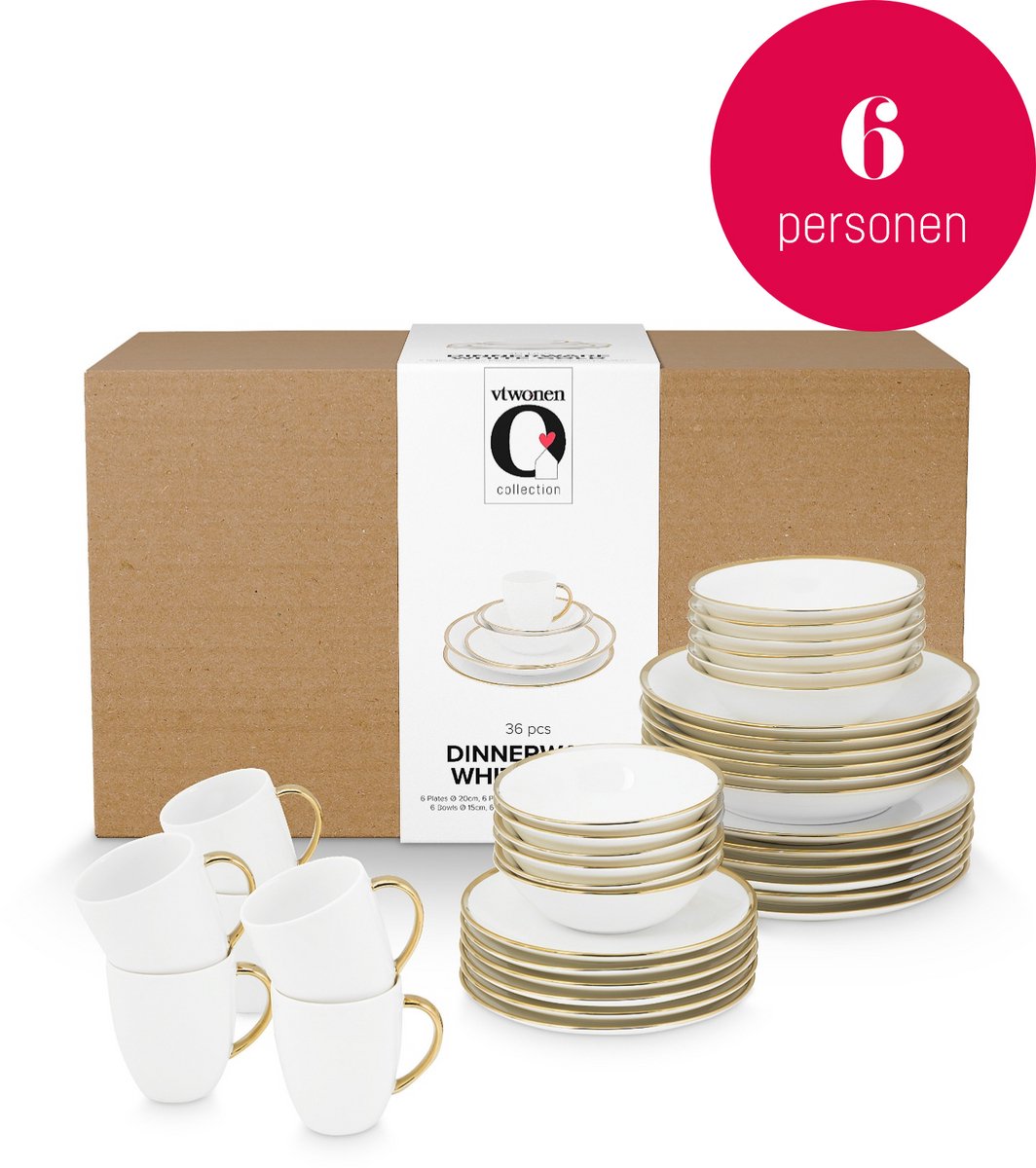 vtwonen - Basic - voor 6 Personen - Serviesset - Wit - Porselein