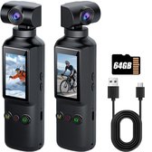 4K actiecamera met 270° draaibare lens, Wi‑Fi sportcamera, 1,99 inch IPS-scherm, 1000 mAh batterij, 64GB geheugenkaart. Perfect voor wandelen en vlogs.