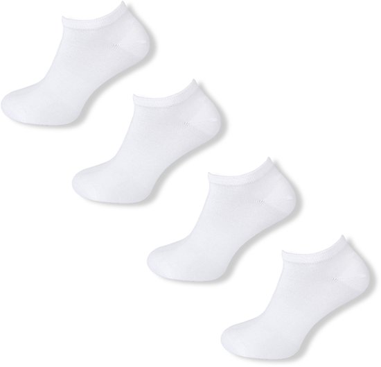Vier witte Basset bamboe sneakersokken, maat 35-38.