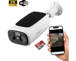 FINEX® Beveiligingscamera Draadloos Buiten – 2K Ultra HD – Solar Camera Met Nachtzicht – Buitencamera – Bewakingscamera voor Buiten – Beveiligingscamera Met WiFi en App – Inclusief 32GB SD Kaart – Wit
