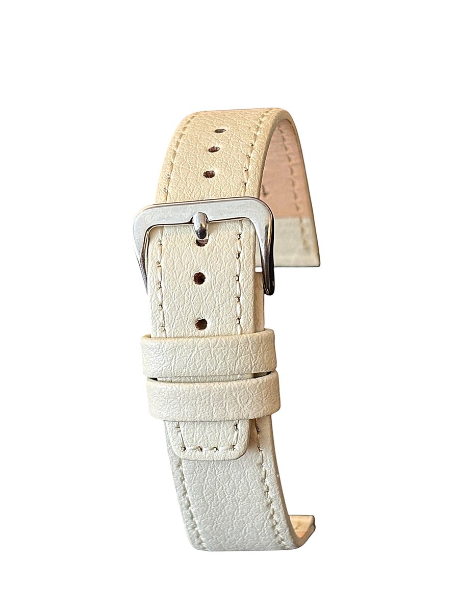 Horlogeband-horlogebandje-22mm-echt leer-zacht-plat-mat-off-white-soepel-stalen gesp-22 mm