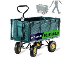 KADAX Net tuinwagen, 97 x 47 x 40 cm, tuinwagen van gepoedercoat metaal, transportwagen met draagkracht tot 500 kg, opvouwbare bolderkar, strand, dieren (groen)