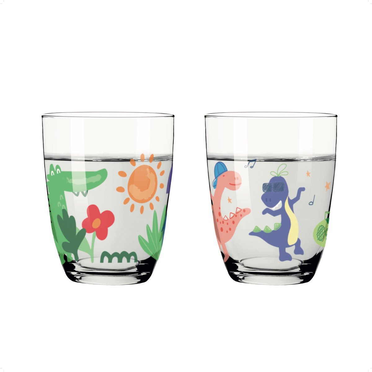 Ritzenhoff Waterglazen - Dino en Krokodil Design - 4 Stuks - Kristalglas - 210 ml - Drinkglas Kinderen voor Water, Limonade en Sap - Geschikt voor de Vaatwasser