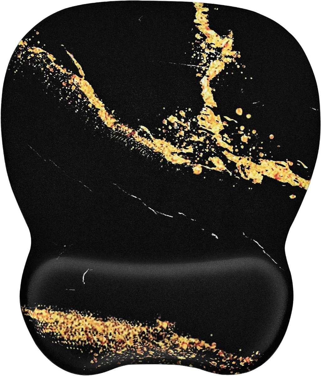 Comfortabele Muismat met Geheugenfoam Polssteun, Antislip Rubberbasis en Elegante Zwart-Gouden Patroon voor Optimale Ondersteuning tijdens het Werken