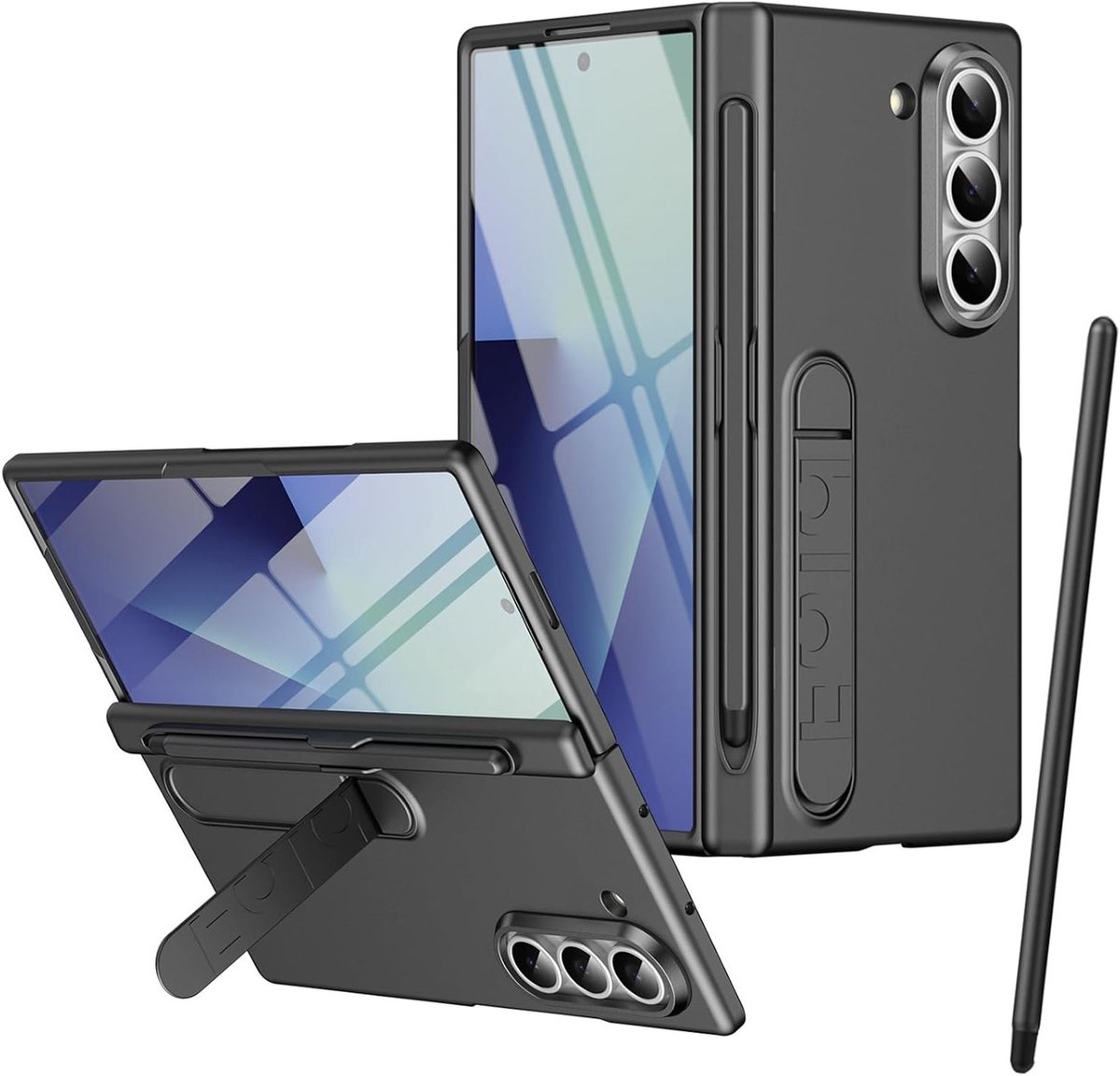 Stand Case voor Galaxy Z Fold 6 met ingebouwde schermbeschermer, scharnierbescherming en penhouder, grijze opvouwbare hoes voor optimale bescherming en functionaliteit