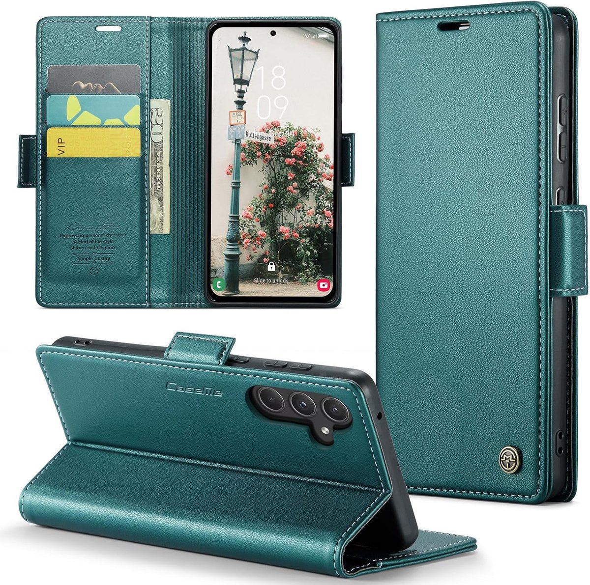 Zandarix Geschikt voor Samsung Galaxy A55 - Lederen Flip Wallet - Kaartenvakken - Standfunctie - Magneet - Book Case Hoesje - Groen