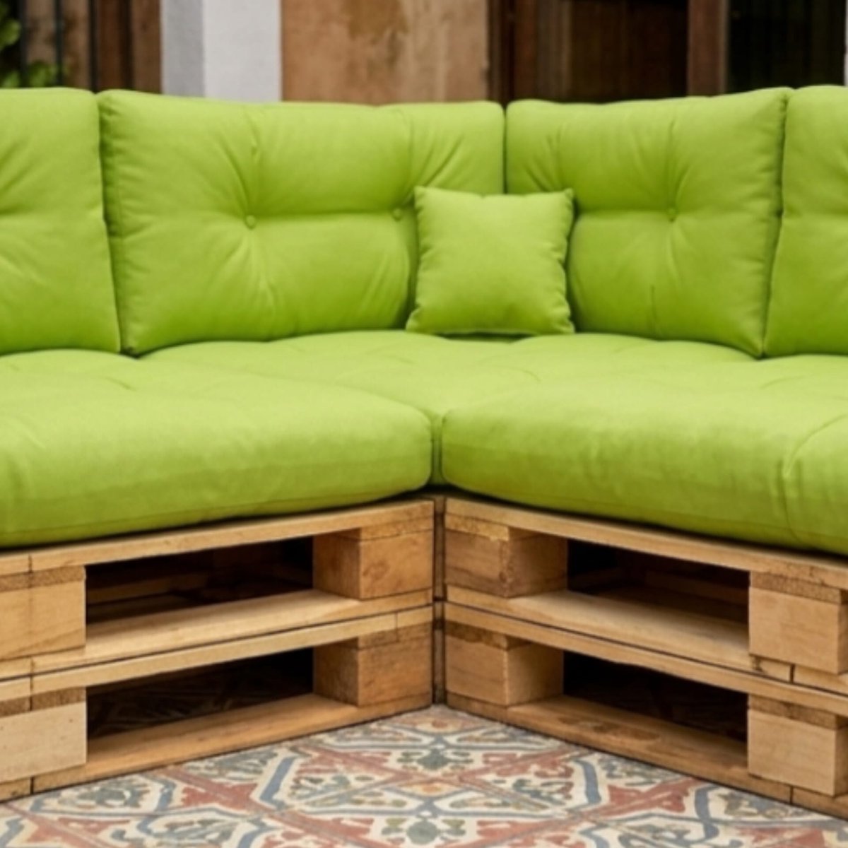 Palletkussens Set 8-delig 120x80 cm – Luxe Palletbank Kussenset met Rugkussens 120x40 cm – Comfortabele Watten Vulling Loungekussens, Binnen & Buiten Gebruik – Limoen Groen – Yesdeals