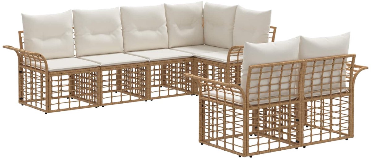vidaXL Buiten - bank - set - 7 - st - Natuurlijk - en - Crème - Wit - Polyester Natuurlijk en crème wit