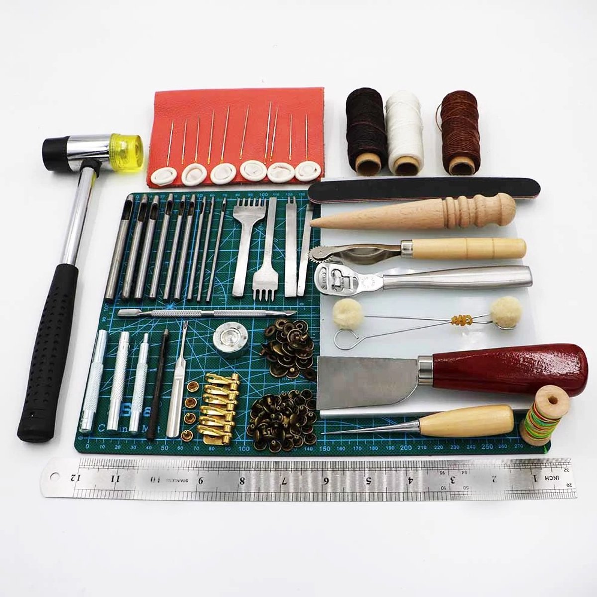 UrbanSelect Leerbewerking Set - Complete 44-delige set - Geschikt voor Beginners & Gevorderden - 10 Handnaalden - Proefleer inbegrepen