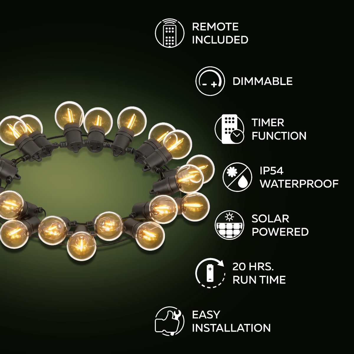 Calex Vista Solar Lichtsnoer voor buiten 10 meter - LED Lichtslinger met 20 lampjes - Warm Wit Licht - Zonne-energie Tuinverlichting - Sfeerverlichting voor de kerstdagen – foto 3
