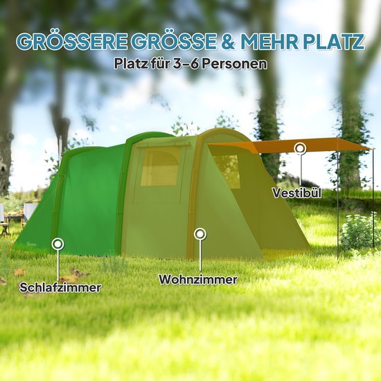 Luchttent - 440x280x195cm Kampeertent - Met 3 Luchtzakken En Zijramen - Voor 3-6 Personen - Voor Camping En Outdoor - Blauw van Merkloos — afbeelding 4