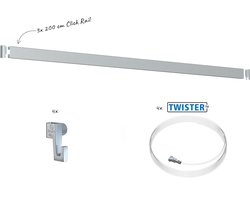 Artiteq Click Rail Schilderij Ophangsysteem 6 meter - Complete Set - Inclusief haken, draden en bevestigingsmaterialen - Aluminium geborsteld - 4 kg/m- Ophangsystemen en rails voor schilderijen, posters en foto's - Ophangen zonder boren
