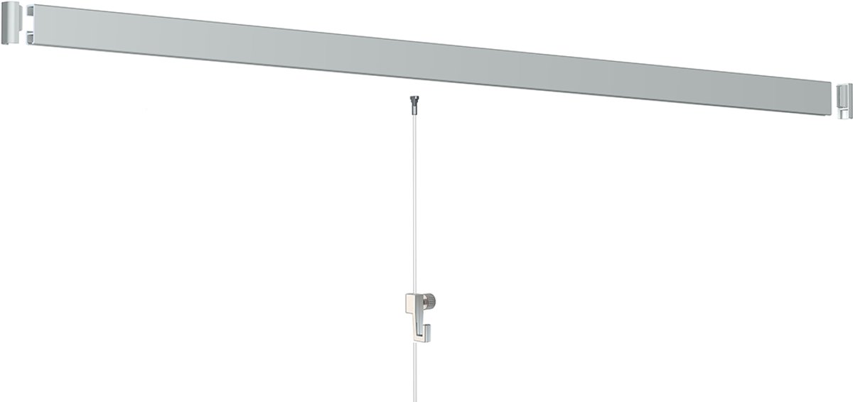 Artiteq Click Rail Schilderij Ophangsysteem 16 meter - Complete Set - Inclusief haken, draden en bevestigingsmaterialen - Aluminium geborsteld - 4 kg/m
