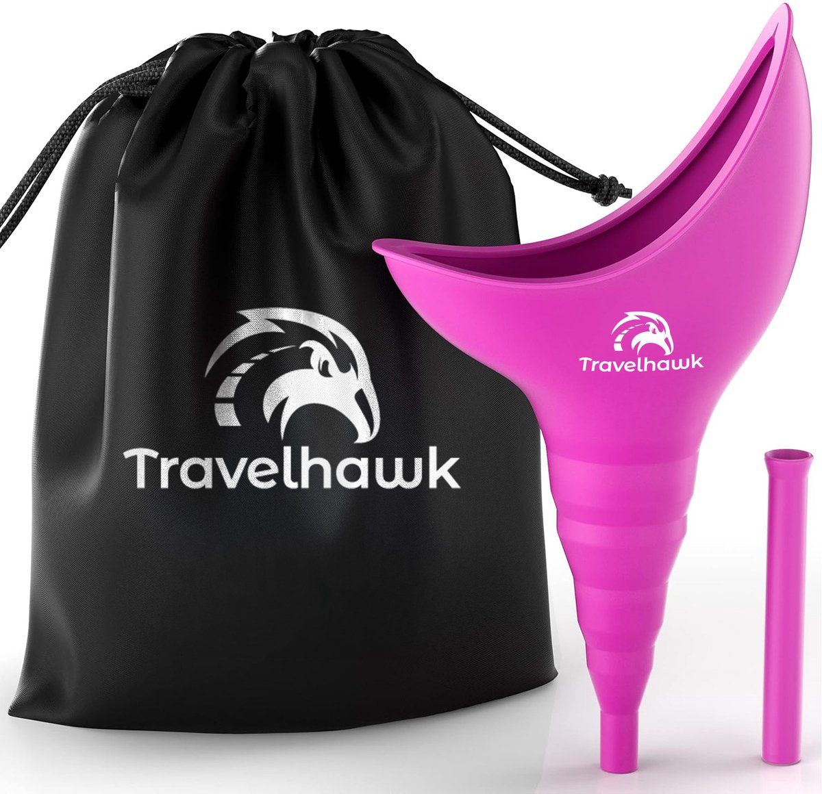 Travelhawk Plastuit voor Vrouwen - Vrouwen Urinoir - Urinaal - Herbruikbaar Plastuitje - Staand Plassen - Plaskoker voor Festivals / Reizen / Kamperen - Incl. Hygiënisch Tasje & Extensie - Roze