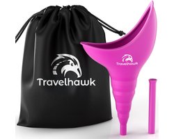 Travelhawk Plastuit voor Vrouwen - Vrouwen Urinoir - Urinaal - Herbruikbaar Plastuitje - Staand Plassen - Plaskoker voor Festivals / Reizen / Kamperen - Incl. Hygiënisch Tasje & Extensie - Roze