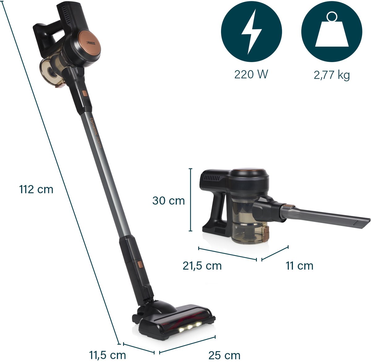 Princess Dynamic Storm Draadloze steelstofzuiger 339390 - 30 min gebruikstijd - Zuigkracht 22000 PA - Parkeerfunctie - Zeer krachtige BLDC motor - 3 snelheden - Zwart - Met extra HEPA-filter — afbeelding 6