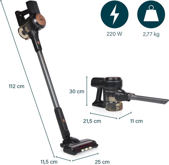 Aspirateur balai sans fil Princess Dynamic Storm 339390 - Durée d'utilisation de 30 min - Fonction de stationnement pratique - Zwart