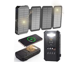 Golden Sound Solar Powerbank met 4 solar panelen - Powerbank zonneenergie - 30.000 mAh - Accu voor in het noodpakket - Snellader 22,5W - Powerbanks - 30.000 mAh - 1x USB-A, 1x USB-C en 1x Micro-usb - Universele Powerbank