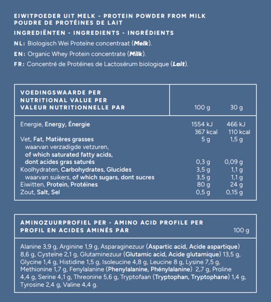 Mattisson - Biologische Wei Eiwit Proteïne Poeder 80% - Naturel - 450 Gram van Merkloos — afbeelding 3