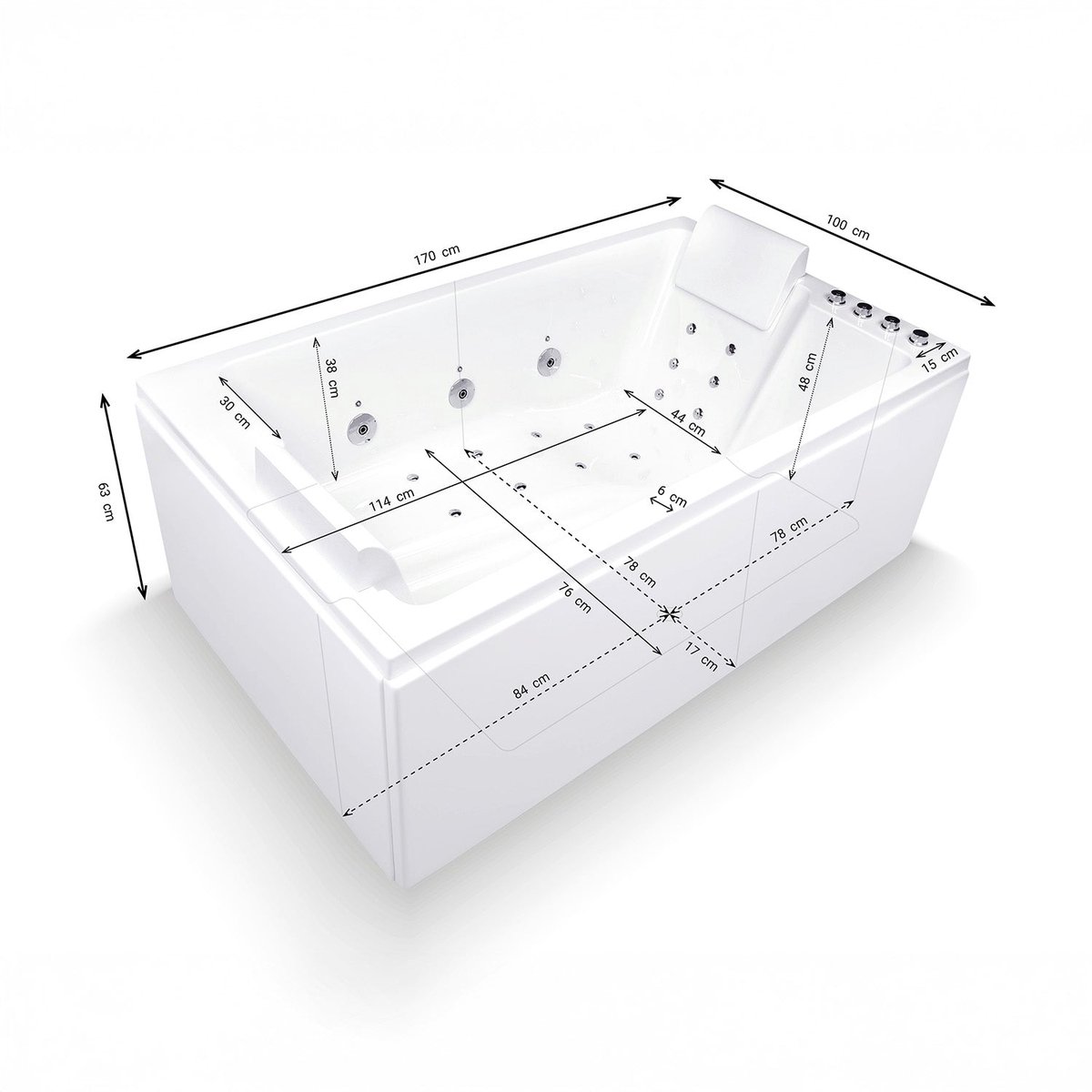SPALINA - Whirlpool bad - Cetana duo Wave, 170 x100 x63 cm, Wit