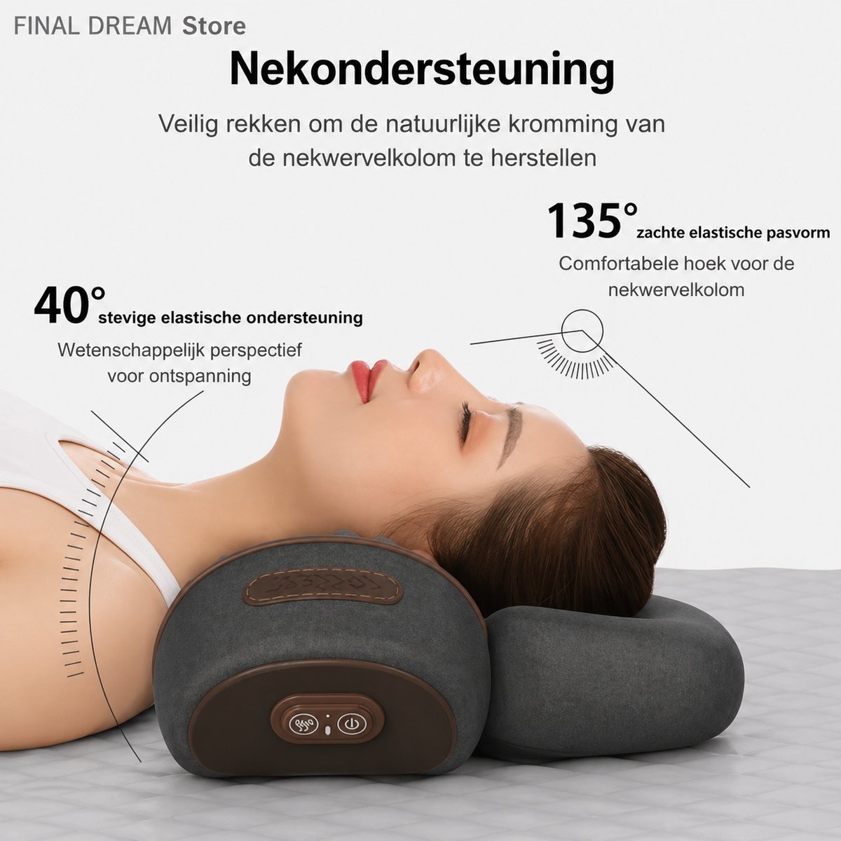 NUOYING Ergonomisch Nek- en Schoudermassagekussen met Verwarming & Vibratie - Verbeter Slaapkwaliteit en Spierontspanning