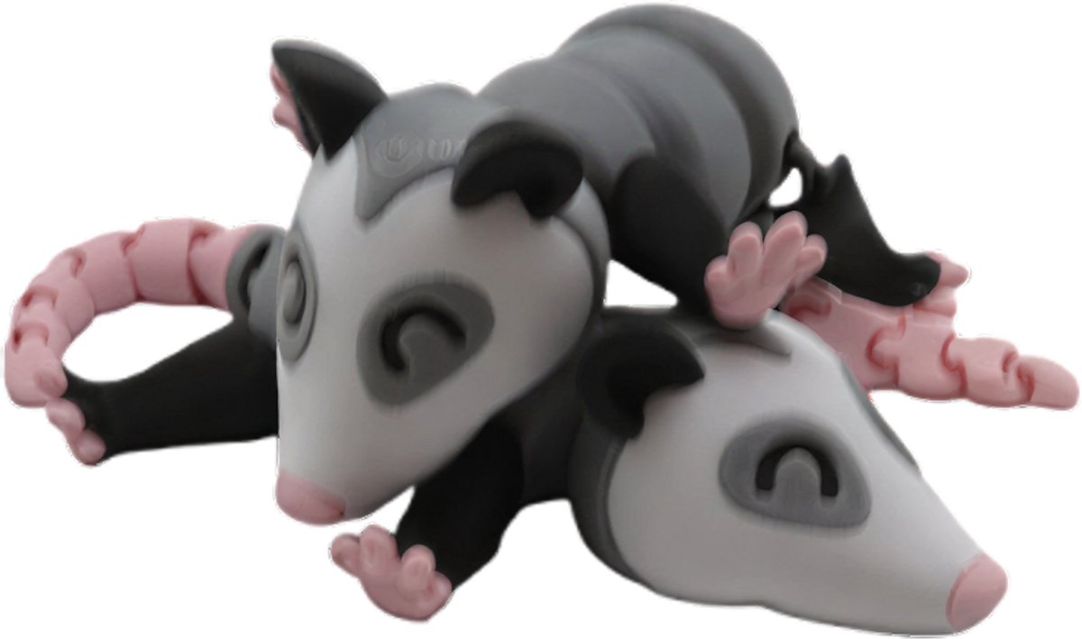 Buidelrat 3D Print - Vera's Arts & Dice | Oppossum Figuur - Speelgoed - Verzamelobject - Zwart Grijs Wit Roze