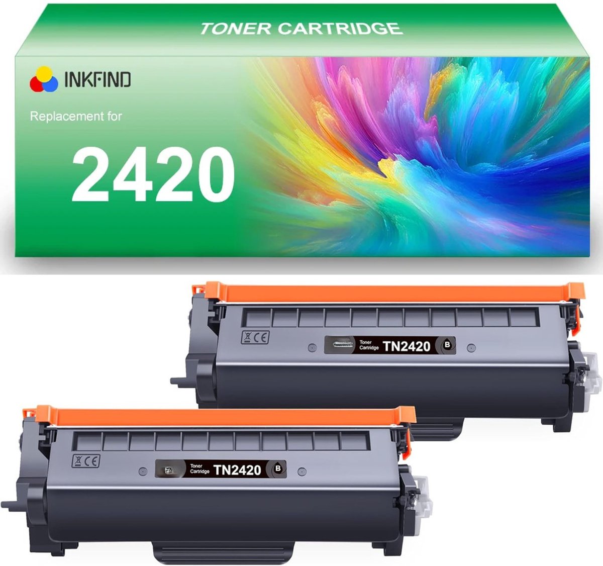 INKFIND TN2420 tonercartridge voor Brother 2420 TN2420 TN-2420 tonercartridge multipack 2 stuks (Zwart x 2)
