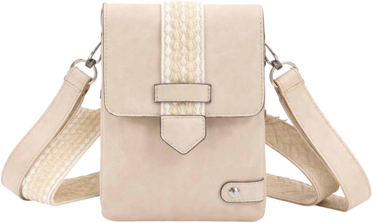 THL Design - Dames schoudertas - Klein tasje - Overslag - telefoontasje - 2 banden - Tas Beige