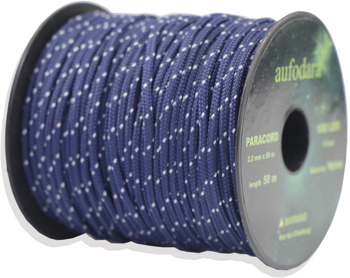 Allecto - Paracord koorden - 50 meter nylon touw - Marineblauw/wit - Voor knutselen en buitenactiviteiten - Veilig en veelzijdig - Niet geschikt vo...