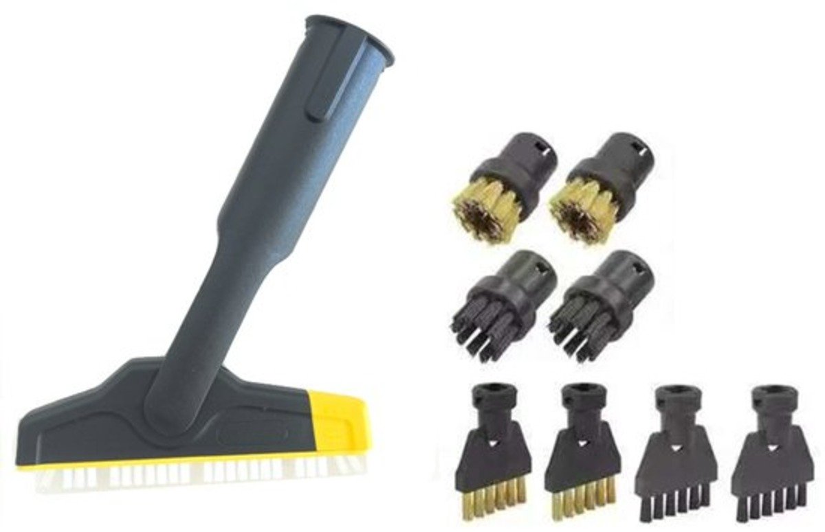 9-delige Stoomreiniger Accessoireset - Geschikt voor Kärcher SC1 SC2 SC3 SC4 SC5 - Inclusief Grote Voegenborstel - Vervangingsset 2.863-334.0 - Borstelkoppen voor Keuken & Badkamer - Zwart/Goud
