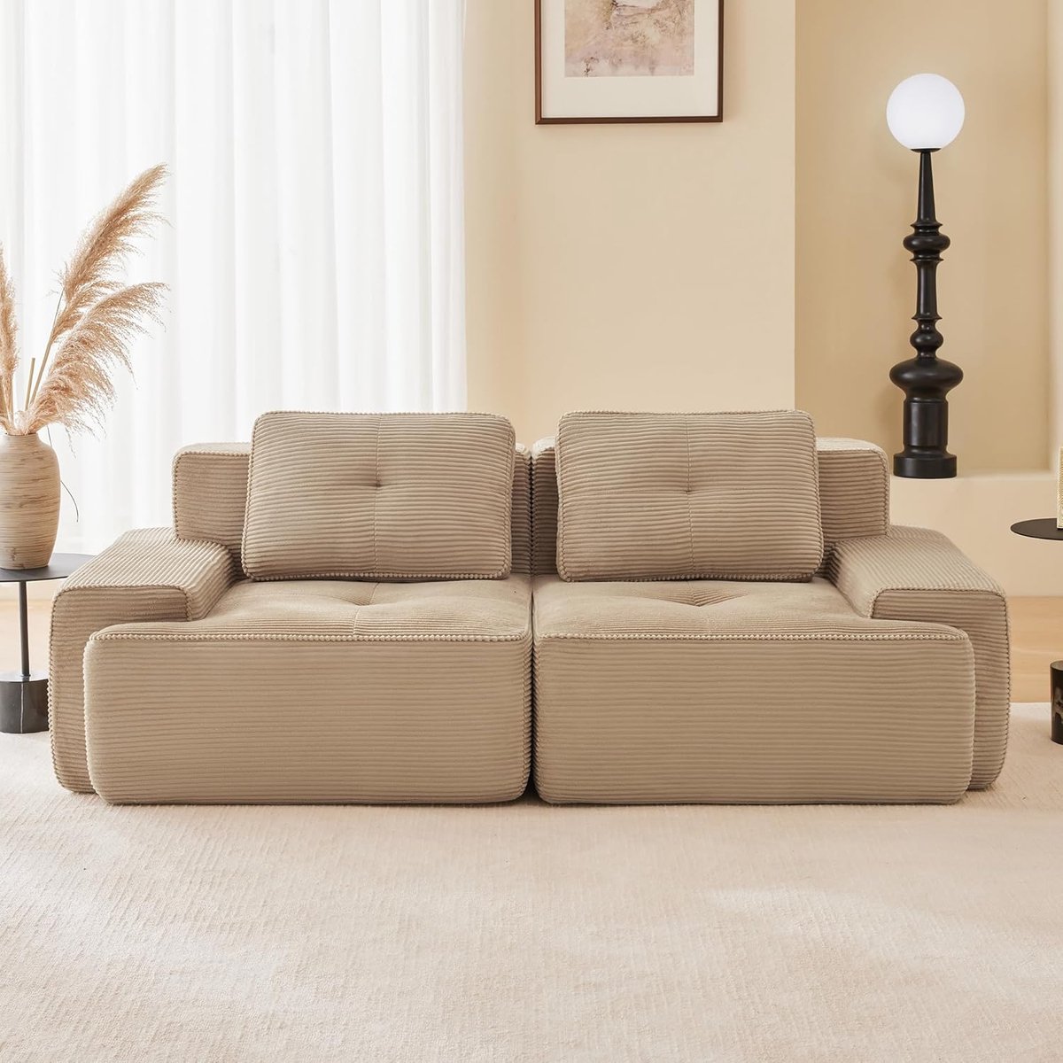 Boneless Modern Sofa 2 Seater Modular Sofa No Assembly Sofa Cloud Extra Layer Seat Upholstered Sofa for Living Room Beige 2 Seater (Beige, 2 Pieces)