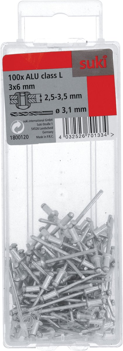Suki blindklinknagels Ø 3 x 6 mm set van 100 stuks