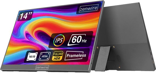 Zenwire AMG14 Portable Monitor 14 Inch 1920x1200 IPS – USB-C & HDMI – Extra Scherm voor Laptop en MacBook