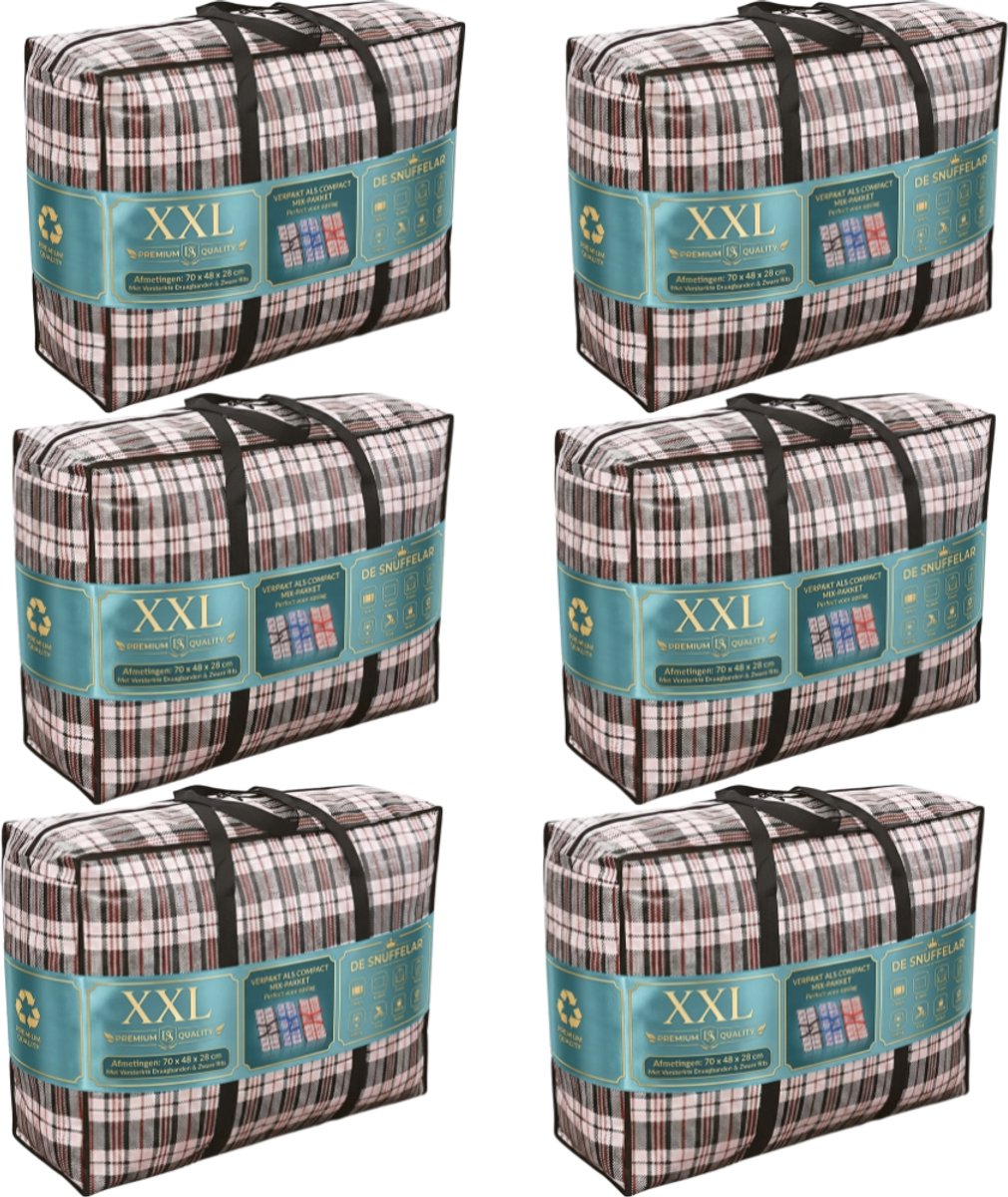 De Snuffelaar® Opbergtas - 6 Stuks - Premium Opbergtassen - Mix Kleur - 70x55x25 - Verhuistas - Big shopper - Vakantie tas - Reistas - Groot Rood