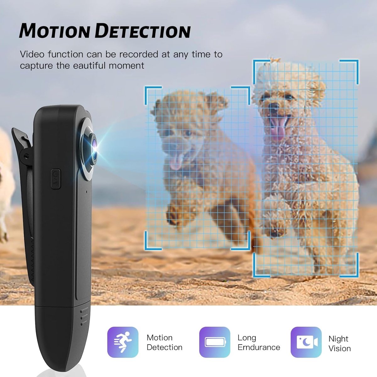 1080P Mini sportcamera met nachtzicht, 6 uur batterijduur. Actiecamera voor vlogging, reizen, beveiliging en werkzaamheden, zwart. thumbnail 2