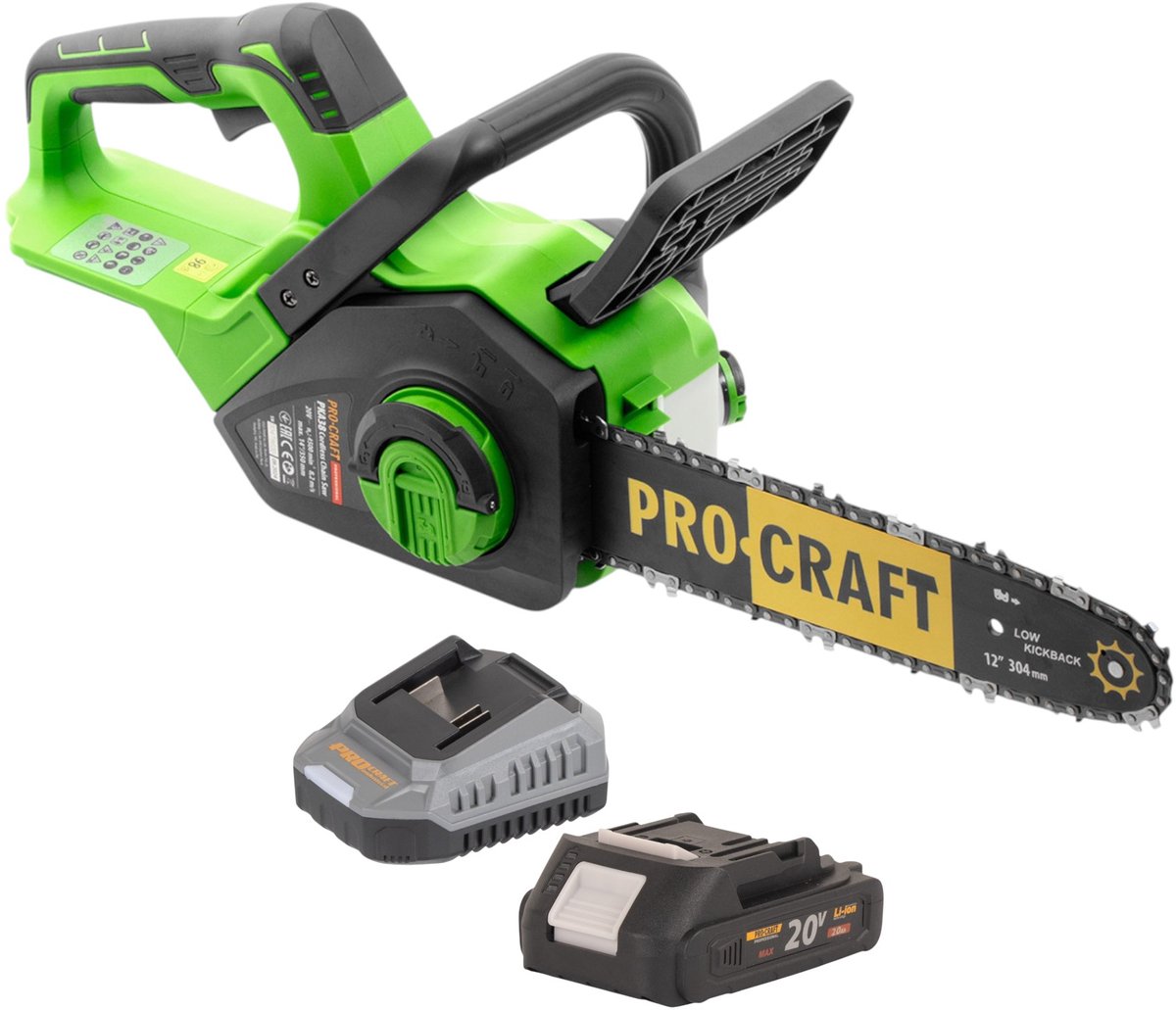 Procraft PKA38 accukettingzaag 20 V 304 mm borstelloos + 1x accu 2,0 Ah + oplader